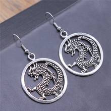 Vintage Antique Silver Color 37x32mm Dragon Charms Dangle Earrings Fit Women Party Gift Drop Earrings 2024 - buy cheap