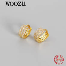 WOOZU Real 925 Sterling Silver Geometric Round Pave Crystal Zircon Stud Earrings For Women Party Ethnic Ear Buckle Jewelry Gifts 2024 - buy cheap