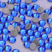 JUNAO SS6 8 10 16 20 30 Sapphire HotFix FlatBack Rhinestones Glitter Strass Iron on Crystal Stones for Fabric Garment 2024 - buy cheap
