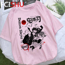 Camiseta de anime japonês demon slayer, camisetas para homens kimetsu no yaiba, camiseta engraçada com desenhos animados plus size, camiseta hip hop masculina 2024 - compre barato