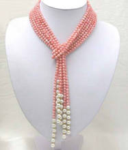 Collar largo de 50 "con perlas blancas y corales rosas, Gargantilla, gran oferta 2024 - compra barato