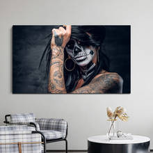Pintura abstracta en lienzo para pared, carteles de retrato artístico de cráneo negro, tatuaje de chica Sexy, cuadro de pared moderno, decoración del hogar sin marco 2024 - compra barato