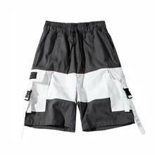 Shorts preto com bolsos laterais para homens, fitas de algodão para corrida, hip hop, streetwear 2021 2024 - compre barato