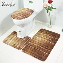 Zeegle 3 шт. Впитывающий Коврик для ванны, чехол для унитаза, коврик для ванной комнаты, нескользящий коврик для ног, деревянный коврик с принтом 2024 - купить недорого