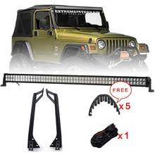 Haz de Combo de barra de luz LED todoterreno de 288W y 50 pulgadas, Kit de soportes de montaje para parabrisas y arnés de cables para Jeep Wrangler YJ 1987-1995 2024 - compra barato