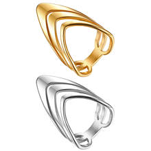 Boniskiss anel fashion dourado prateado aço inoxidável, joias estilosas em três formato em v, joias em formato de anel 2024 - compre barato