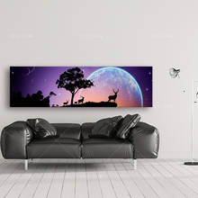 Arte de pared en lienzo, imagen impresa en HD, animal, ciervo, bosque, montaña hermosa, pintura, Luna, estrella, cielo estrellado, paisaje, póster, decoración del hogar 2024 - compra barato