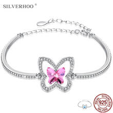 SILVERHOO 925 Sterling Silver Bangle For Women Austria Crystal Adjustable Bracelet The Butterfly Shape Party Fine Jewelry Gift 2024 - buy cheap
