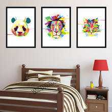 Красочные животные лев кошка панда акварельный плакат настенная художественная картина Детская Спальня украшение дома живопись на холсте, мультфильмы M95 2024 - купить недорого