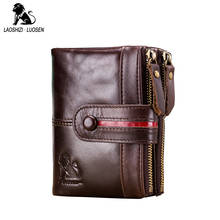 100% Genuine Oil Leather Men Wallet Vintage Purse With Zipper Coin Pocket Small Card Holder Male Walet Coffee Lovers' Money Bag 2024 - buy cheap