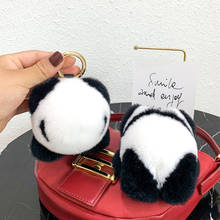 12CM Rabbit fur keychain Panda Toy Keyring for Women Pom Pom Bag Charm Phone Pendant Metal Ring Car Key Ornaments 2024 - buy cheap