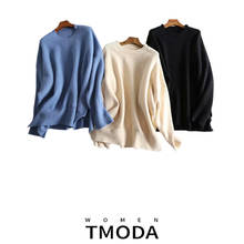 TMODA Za 2021 New Winter Knit Sweater Women Women Fashion Pullover Sweater Oneck Irregular Long Wide Loose Blue Knitted Sweater 2024 - buy cheap