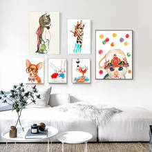 Póster nórdico moderno minimalista con dibujos de animales, decoración de pared de fondo para habitación de niños, pintura central, gato, perro, caracol 2024 - compra barato