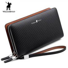 WILLIAMPOLO men's wallet 2019 Luxury Business Solid Double Zipper Men Genuine Leather Handbag Cowhide Long Men Clutch Bag Wallet 2024 - buy cheap