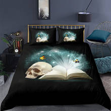 3D Black Quilt Cover Set Skull and Book Comforter Covers Pillow Sham Full Double Single Twin Queen King Size 140*200cm Beddings 2024 - buy cheap