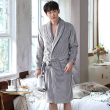 Зимний мужской фланелевый Халат, халат-кимоно, удобная повседневная мягкая ночная рубашка, утепленная однотонная Домашняя одежда, банный Халат 2024 - купить недорого