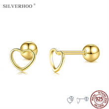 Silverhoo-brincos de prata esterlina 925, brincos vazados de corações, joia de prata fina, romântica, simples, para mulheres 2024 - compre barato