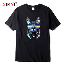 XIN YI Men's T-shirt High Quality 100% Cotton Short Sleeve T-Shirt DJ cat printing o-neck t-shirt casual hip hop t-shirt for men 2024 - compre barato