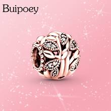Buipoey 2 pçs moda rosa ouro brilhante vida árvore charme caber marcas pulseira & colar original diy jóias acessório 2024 - compre barato