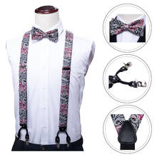 For Men Red Paisley Suspenders Shirt Black Bow Tie Hanky Set Woven Y-Back Silk Suspender No-slip Silver Clips Barry.Wang BB-2002 2024 - buy cheap