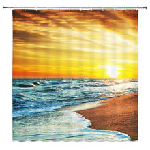 Summer Ocean Beach Shower Curtains Shell Sea Wave Sunset Landscape Bathroom Decor Waterproof Mildew Proof Cloth Curtain Set 2024 - buy cheap