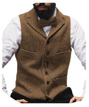 Casual Gentleman Mens Suit Vest Lapel V Neck Wool Herringbone Waistcoat Casual Formal Business Jacket Groomsman For Wedding 2024 - buy cheap