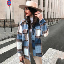 Foridol vintage plaid blend coat autumn winter button coat women ladies blue jacket checkered coat 2021 chic streetwear coats 2024 - buy cheap