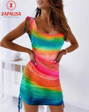 Mulheres sexy verão lápis vestido com cordão design ombro bandagem decoração sem mangas cintura alta tie-dye print magro quadris mini vestido 2024 - compre barato