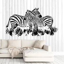 Настенная Наклейка с Африканским пейзажем, дикими животными, пара зебр, виниловые наклейки на окна, спальня, гостиная, домашний декор, художественная роспись M125 2024 - купить недорого