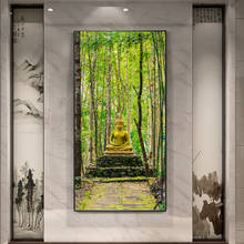 Budismo Zen Buda estatua bambú bosque cartel HD impresión lienzo pintura cuadro naturaleza pared arte sala de estar decoración para el hogar No marco 2024 - compra barato