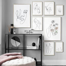 Pôsteres nórdicos e impressos, modernas, abstratas, linha, flor, folha, corpo, arte da parede, pintura de quadros, para sala de estar 2024 - compre barato