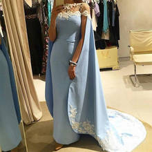 Charming O-neck Applique Lace Satin Straight Dubai Arabic Evening Dresses Long Cape Beads Vestidos robes de soirée Prom Dress 2024 - buy cheap