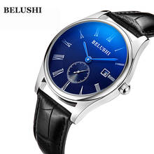 Brand BELUSHI Men Watch Quartz Movement Roman Numeral Dial Calendar Display Waterproof Leather Belt Men's Business Wristwatch 2024 - buy cheap