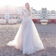 Charming Tulle A-Line Wedding Dresses Illusion Neckline Appliques Sleeve Custom Made Bridal Gowns vestido de casamento 2024 - buy cheap