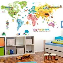 Animal World Map Wall Stickers Boy Gilr Kids Room Decoration Aesthetic Nursery Bedroom Home Office Decor Wallpaper Wallstickers 2024 - buy cheap