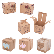 10/20/50pcs Vintages Kraft Paper Candy Box Crown Airplane Pattern Travel Favors Packaging Boxes Wedding Birthday Partys Supplies 2024 - buy cheap