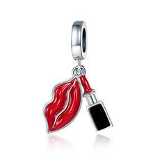 Xiaojing 925 стерлингового серебра Серебристая Помада Шарм с красной эмалью бусины с принтом "губы", соответственные Пандоре обаятельные браслеты ювелирные изделия для женщин, подарки, бесплатная доставка 2024 - купить недорого