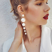 Trend Simulation Pearl Long Earrings Female White Round Pearl Wedding Pendant Earrings 2020 New Fashion Korean Jewelry Earrings 2024 - buy cheap