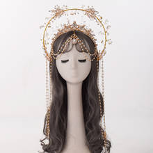 Halo Crown-Diadema dorada de la Virgen María, Tiaras, tocado, Lolita 2024 - compra barato