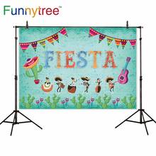 Funnytree photography backgrounds Bone Mexican festival banner mint green hat cactus party photocall photobooth photophone 2024 - buy cheap