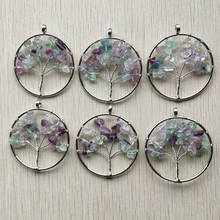 Wholesale 12pcs/lot natural colorful fluorite stone tree of life handmade wire wrapped pendants 50mm for jewelry marking 2024 - buy cheap