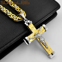 SUNNERLEES Stainless Steel Jesus Christ Cross Pendant Necklace Byzantine Link Chain Silver Color Gold Plated Men Boys Gift SP204 2024 - buy cheap