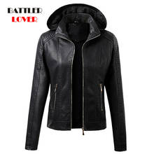 2021 New Arrival Autumn Leather Punk Biker Jackets for Women Fashion Hooded Collar Winter Velvet Keep Warm Short Coats Size S-XL 2024 - buy cheap