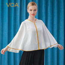 VOA-Camiseta informal holgada de seda blanca para mujer, camisa con cuello con capucha y ribete dorado, estilo saudita, BE332, para vacaciones de otoño 2024 - compra barato