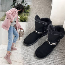 Botas de nieve de marca de lujo para mujer, zapatos de cuero de vaca con remaches decorativos, mantienen el calor, botines de invierno 2024 - compra barato