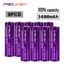 Felyby 9 pces 18650 3.7v li-ion bateria recarregável au lítio accu 100% original novo li-ion 18650 bateria 3400mah 2024 - compre barato