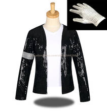 MJ-abrigo de Michael Jackson para Cosplay, chaqueta y guante con brazalete y diamantes de imitación negros, disfraz de fiesta de Halloween, 1BLJD0212 2024 - compra barato