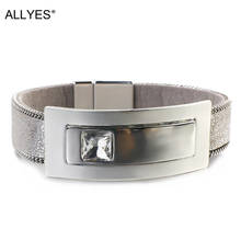 ALLYES Simple Leather Bracelet for Women Fashion 2022 Metal Wide Magnet Crystal Charm Bracelets Jewelry Femme Gift 2024 - buy cheap