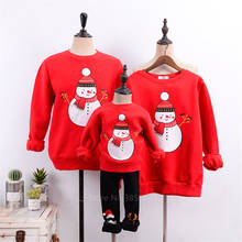 Family Matching Clothes Red Snowman Christmas Sweatshirt New Year Family Look Winter Warm Cotton Velvet Xmas Mom Girls Outfits 2024 - buy cheap