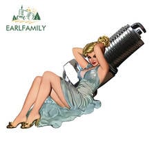 EARLFAMILY 13cm x 9.8cm Retro Spark Plug Pin Up Girl Guitar Decal Window Bumper Cartoon Car Sticker Waterproof Car Accessories 2024 - buy cheap